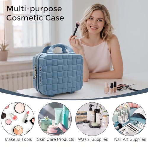 10" Hard Shell Travel Makeup Case with Lock, Blue - color: Blue