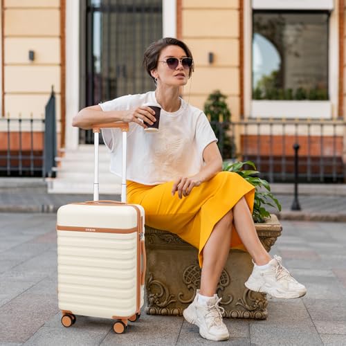 Luggage Sets 7 Piece,Hardside Large Checked Suitcase with Backpack Set - color: Beige, size: 7-Piece Sets