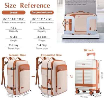Lumesner 5 Piece Carry On Luggage Set With Travel Backpack & Packing Cubes - color: Beige(20inch-5piece Set)