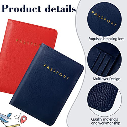Frienda 2 Pcs Passport Holder Covers Waterproof Leather - color: Blue and Red