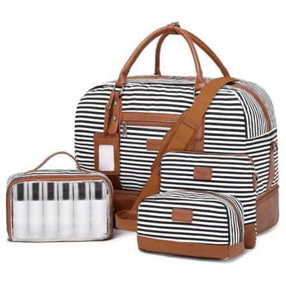4PCS Weekender Bags for Women Large Overnight Weekend Travel Duffel Bags - color: Black White Stripe