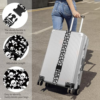 Luggage Straps for Suitcases, Heavy Duty Travel Belt with Quick-Release Buckle, Adjustable Suitcase Strap, Cute Luggage Accessories for Travel Trendy Skull - color: Trendy Skull