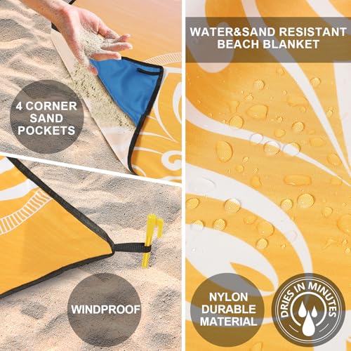 Beach Blanket Sandproof Extra Large Beach Mat Adults Waterproof Sand Free - color: Bb-mtl-greenorange, size: 79" X 83"