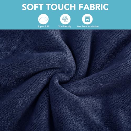 SINLAND Travel Pillow and Blanket 2-in-1 Set, Navy Blue, 60x50 Inch | Plane Packable , Soft Warm and Lightweight Flannel, Hand Luggage Sleeve and Backpack Clip, Plane Flight Car Trips - color: Navy Blue