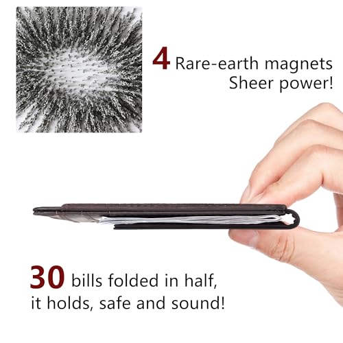 Toughergun Slim Wallet for Men RFID Blocking Money Clip, Minimalist Front Pocket Credit Card Holder, Magnetic Thin Mens Wallets with ID Window - color: Deep Coffee