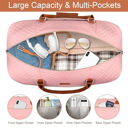 ITIEZY Weekender Bag for Women 21.5" Travel Duffel Large Carry On Bag 3PCS - color: 3-Pink