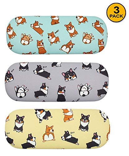 JAVOedge [4 PACK / 3 PACK], Printed Pattern Durable Hard Clamshell Eyeglass Case with Bonus Microfiber Cloth - color: Dog - Style a, size: 3 PACK
