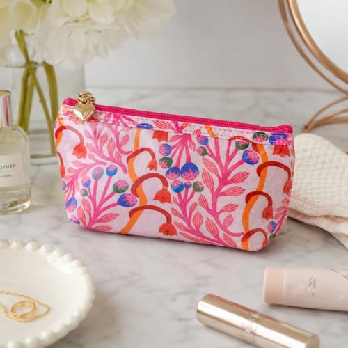 Extra Small Cosmetic Bag – Splash-Proof Travel Makeup Pouch with PVC Lining, Compact Bridal & Bridesmaid Toiletry Bag, Easy-Clean Cosmetic Case – Strawberry Vine - color: Strawberry Vine, size: Extra Small Cosmetic Bag