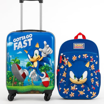 AI ACCESSORY INNOVATIONS Sonic the Hedgehog Kids Luggage and Backpack Set - 18" Luggage Suitcase With Wheels, 13.75" Backpack - color: Sonic Set
