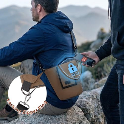 Janhavi Anti Theft Crossbody Sling Bag Travel Waterproof Shoulder Pack with RFID Blocking，EDC Bag for Outdoor Sport - color: Brown