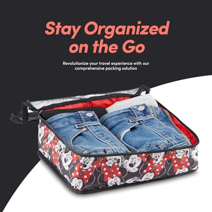 Disney Packing Cubes for Travel – 5 Piece Compression Set, Mickey Minnie Stitch Pooh Luggage Organizer Bags - color: Red