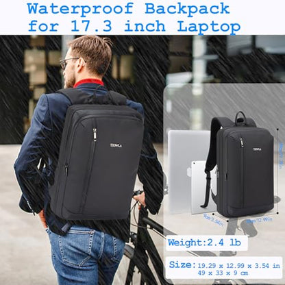 Tzowla Business Commute Laptop Backpack Fit 17.3 Inch Laptop, Waterproof Work Backpacks with USB3.0 Charging Port - color: Black