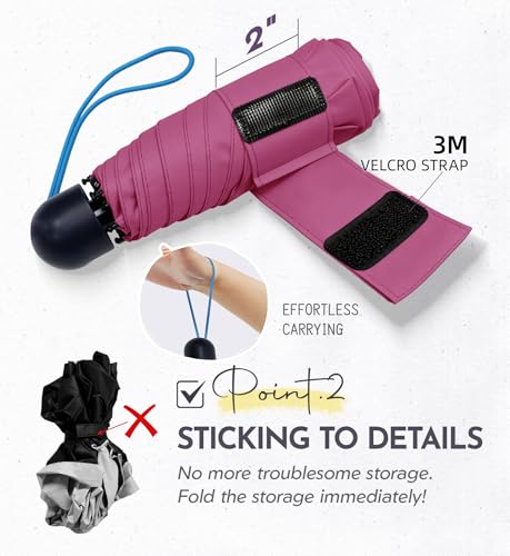 Mini Umbrella for Travel Compact - UPF 100+ UV Sun Umbrella for Purse Backpack,Super mini Sturdy Pocket Folding Umbrella with Absorbent Sleeve, Heavy Duty Parasol - color: 1-Rose