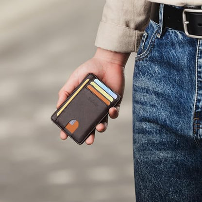 Buffway Slim Minimalist Front Pocket RFID Blocking Leather Wallets for Men and Women - Pebble Brown - color: Pebble Brown