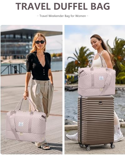 Travel Weekender Duffle Bag for Women: Overnight Bags with Shoe Compartment - color: Antiquewhite, size: Large