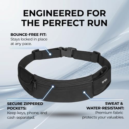 The Belt of Orion Running Belt, No-Bounce Waist Pack, 3 Pockets | Running Belt, No-Bounce Fit, 3 Zippered Pockets, Adjustable, For Running, Workouts & Hiking 9x3.5in - size: Classic 9"x3.5"