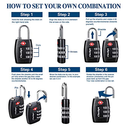 TSA Luggage Locks (4Pack) - 3 Digit Combination Padlocks - Approved Travel Lock for Suitcases & Baggage (Black) - color: Black