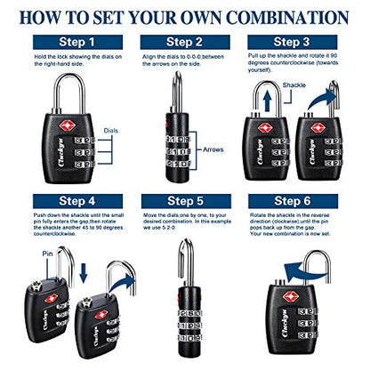 TSA Luggage Locks (4Pack) - 3 Digit Combination Padlocks - Approved Travel Lock for Suitcases & Baggage (Black) - color: Black