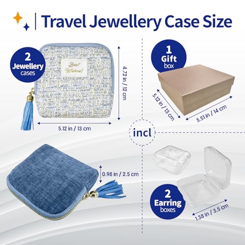 2PCS Small Travel Jewelry Case with Earring Box Mini Jewelry Case - color: 2PCS Light blue
