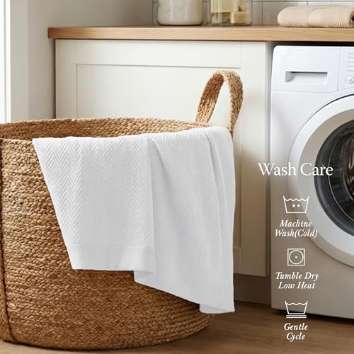 Threadmill Luxury 100% Cotton Queen Herringbone Blanket, Bright White - color: Bright White, size: Queen (90" x 92")