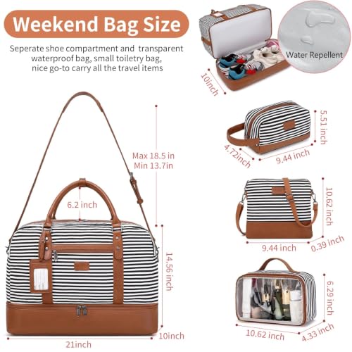 4PCS Weekender Bags for Women Large Overnight Weekend Travel Duffel Bags - color: Black White Stripe