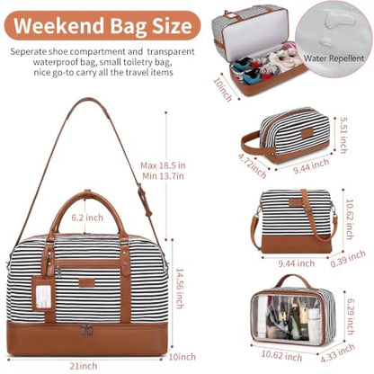 4PCS Weekender Bags for Women Large Overnight Weekend Travel Duffel Bags - color: Black White Stripe