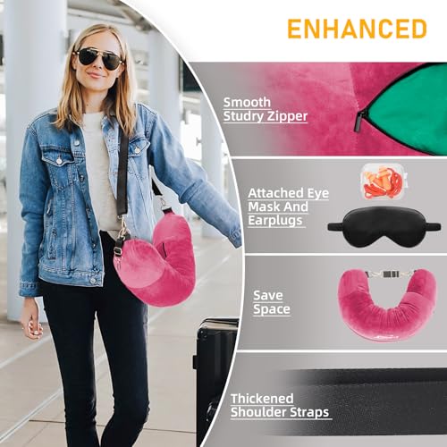 Travel Neck Pillow Stuffable with Clothes, Stuffable Travel Pillow - color: Pink
