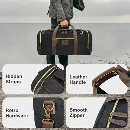 Duffle Bag for Travel - 50L Canvas Duffle Bag Weekend Overnight Bag - color: Black