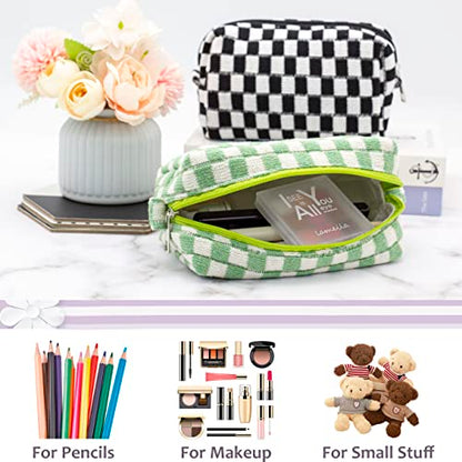 Checkered Makeup Bag for Purse, Small Travel Cosmetic Pouch,Light Green - color: Light Green