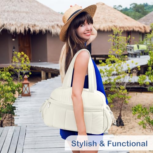 TOPDesign Travel Duffel Bag, Puffy Carry On Overnight, Gym Bag w/Wet Pocket - color: Ivory White