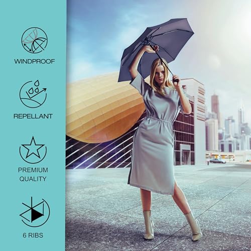 Knirps U.200 Ultra Light Duomatic Automatic Open Rain Umbrella - Compact Windproof Travel Umbrella for Adults - 97cm Diameter Retractable With Carrying Case - color: Mauve