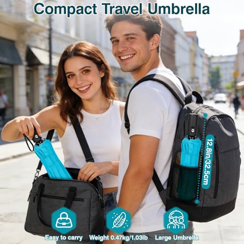 ZOMAKE Travel Umbrella Compact - 10 Ribs Portable Collapsible Umbrellas for Rain Windproof - Paraguas Automatic Small Folding Umbrella Lightweight Packable Umbrella for Women Men - color: Light blue