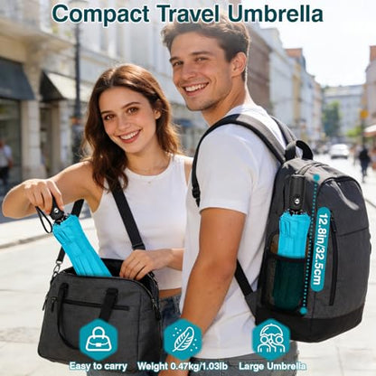 ZOMAKE Travel Umbrella Compact - 10 Ribs Portable Collapsible Umbrellas for Rain Windproof - Paraguas Automatic Small Folding Umbrella Lightweight Packable Umbrella for Women Men - color: Light blue