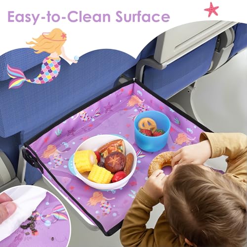 Kids Tray Table Cover, Airplane Tray Cover with Pockets - color: Purple