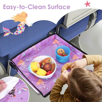 Kids Tray Table Cover, Airplane Tray Cover with Pockets - color: Purple