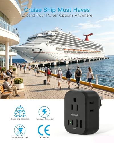 Travel Cruise Ship Essentials, Mini Multi Plug Wall Outlet Extender, Black - color: Black, size: 4AC,2C2A,15.5W