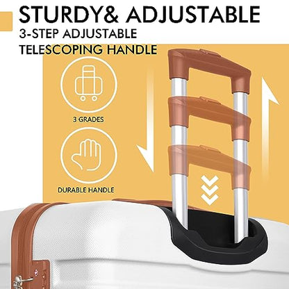 AnyZip Luggage PC ABS Hardside Lightweight Suitcase with 4 Universal Wheels TSA Lock Checked-Medium 24 Inch White Brown - color: White Brown, size: 24" Checked-Medium