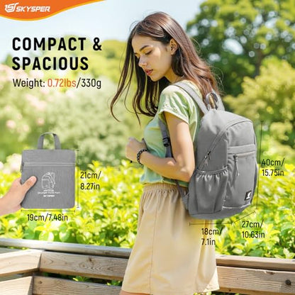 SKYSPER Anti Theft Hiking Backpack, 20L RFID Packable Travel Daypack, Lightweight Foldable Back Pack for Walking Daytrip - color: Grey, size: Medium