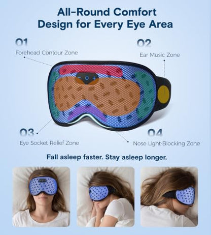 MUSICOZY Sleep Mask Bluetooth Headphone Cooling Weighted Eyemask Headphones - color: Grid Blue