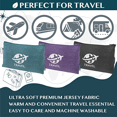PAVILIA Travel Blanket Airplane Compact Pillow with Bag for Flights, Teal - color: Teal Blue