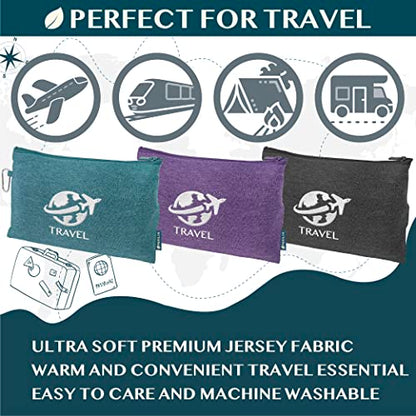 PAVILIA Travel Blanket Airplane Compact Pillow with Bag for Flights, Teal - color: Teal Blue