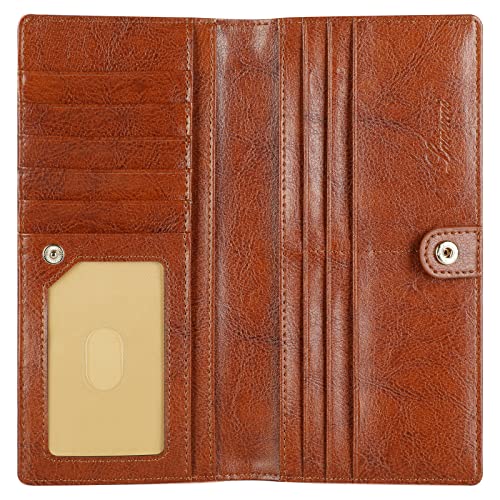 Lavemi Ultra Slim Thin Leather Women Wallet RFID Blocking Credit Card Holder Bifold Long Ladies Billfold - color: 1-waxed Brown