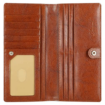 Lavemi Ultra Slim Thin Leather Women Wallet RFID Blocking Credit Card Holder Bifold Long Ladies Billfold - color: 1-waxed Brown