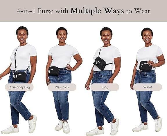 Baggallini Triple Zip Small Crossbody Bag for Women - Lightweight Convertible Fanny Pack Belt Bag - color: Black With Sand Lining, style: Wide Strap