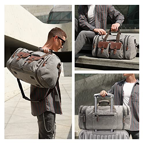 Wildroad Canvas Duffle Bag - 60L Expandable Weekender Overnight Travel Bag - color: Grey, size: X Large-60L Duffle Bag