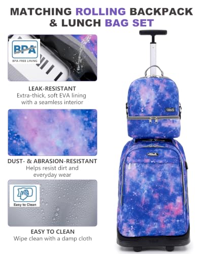 NEW TILAMI 19 Inch Rolling Backpack with Lunch Bag School, Purple Star - color: Purple