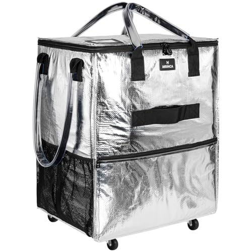 Large Reusable Grocery Bag On 5 Wheels, 130L Foldable Rolling Tote Bag - color: Silver, size: Large