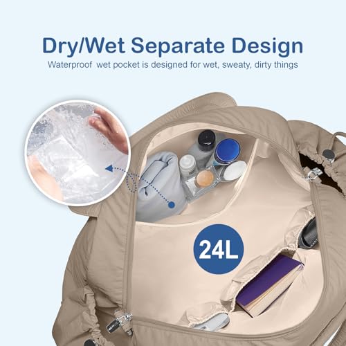 TOPDesign Travel Duffel Bag, Puffy Carry On Overnight, Gym Bag w/Wet Pocket - color: Camel