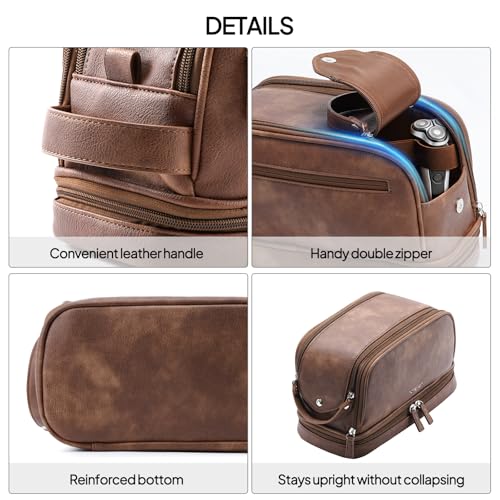 Toiletry Bag for Men, Large PU Leather Dopp Kit for Travel Toiletries - color: Brown