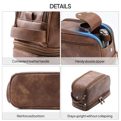 Toiletry Bag for Men, Large PU Leather Dopp Kit for Travel Toiletries - color: Brown